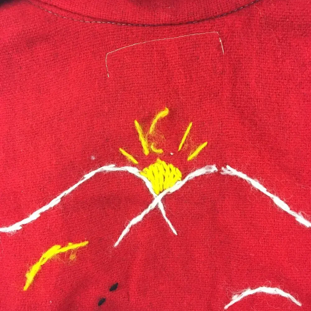 Embroidered Red Wool Jacket Vintage Made in Mexico Agave Horseshoe Sanchez